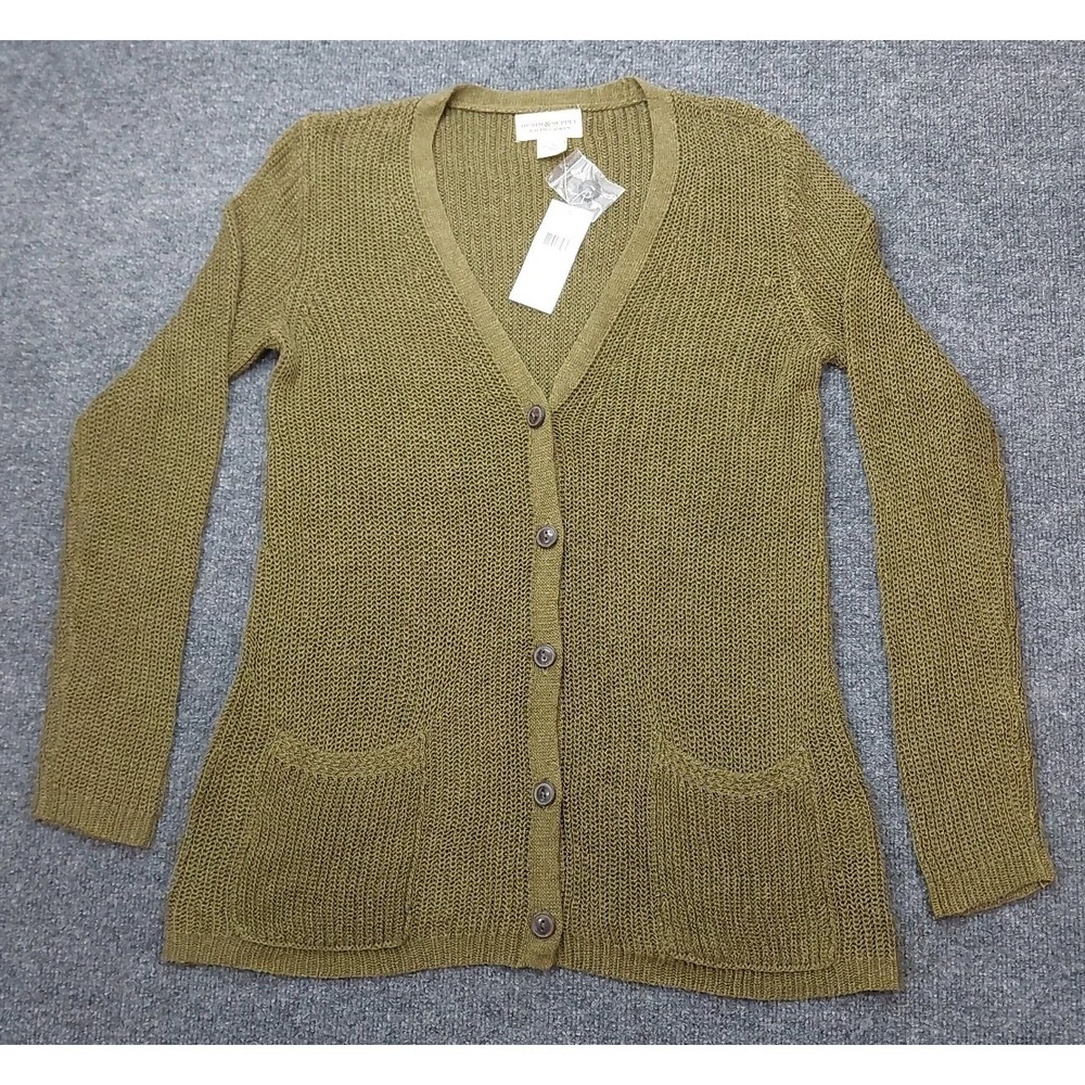 Denim & Ralph Lauren Women L Green Linen Viscose Blend Cardigan Sweater